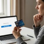 Pessoa com cartão de crédito na mão, de frente a mesa, pensativo se é bom ter o limite aumentado
