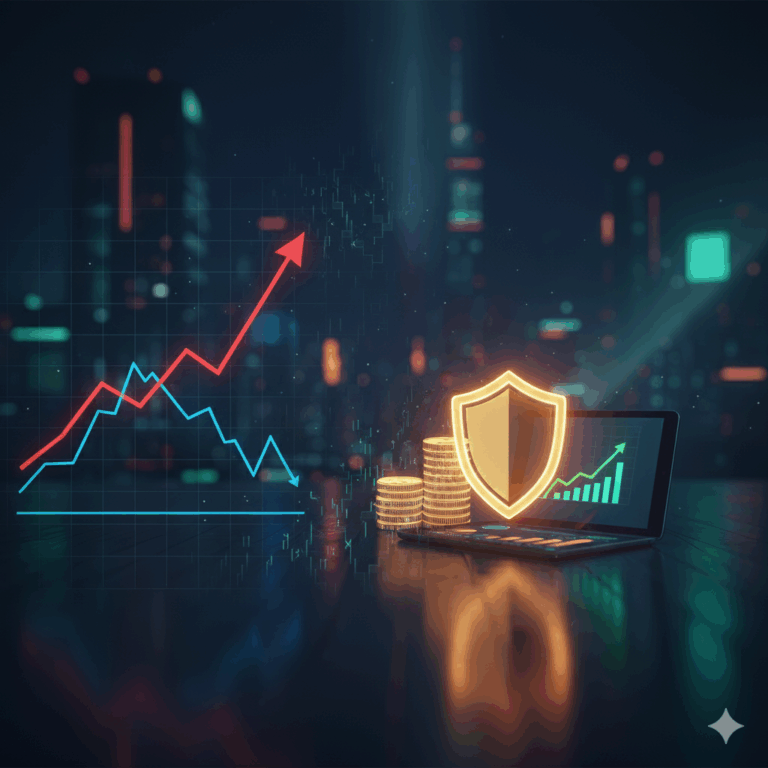 Investimentos para se proteger da inflação: gráfico, escudo e moedas de ouro
