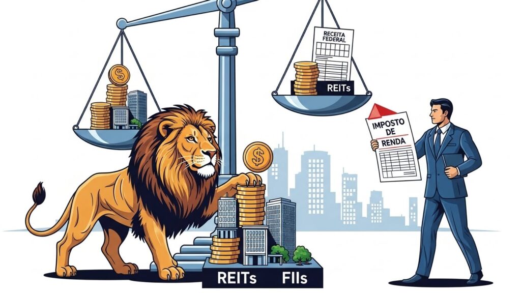 tributação de fiis e reits com figura de leão e receita federal